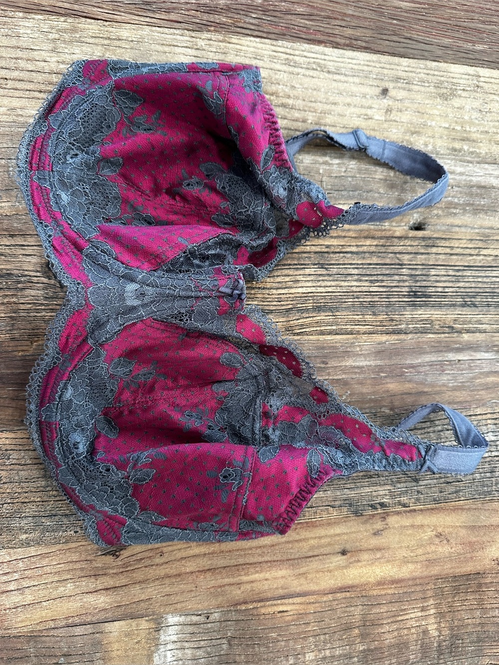 Panache Raspberry and Gray Lace Underwire Bra